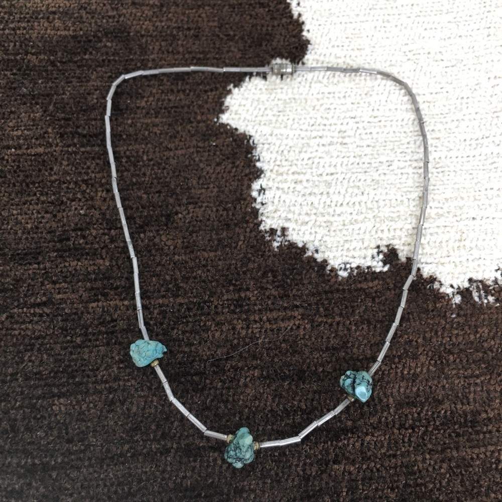 Vintage Bubble Gum Turquoise Sterling Silver Necklace Beaded Old Estate Jewelry - Picture 2 of 9